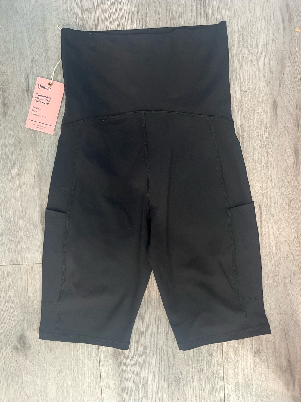 Quince Black High-Waist Biker Shorts with Side Pockets